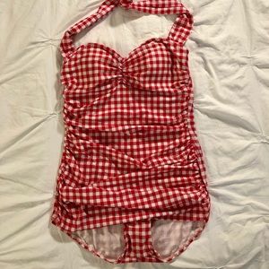 Modcloth Red Gingham Pinup Style Swimsuit